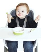 4MOMS Scaun de masa White-Grey+Set farfurii si tacamuri Cadou