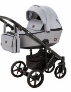 Adamex Carucior 3 in 1 Olivia Linen EcoLeather BR260 Grey Fox cu scaun iSize landou cu suport de cap reglabil parte sport reglabila pana la orizontala roti cu suspensii