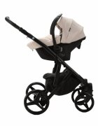 Adamex Carucior 3 in 1 pentru copii Barletta Full Linen TD2 Sweet Amaretto cu scaun auto iSize landou reglabil parte sport reglabila pana la orizontala cadru cu suspensii