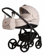 Adamex Carucior 3 in 1 pentru copii Barletta Natura Collection TK161 Full Linen Vanilla cu scaun auto iSize landou cu suport de cap reglabil pe inaltime parte sport reglabila pana la orizontala suspensii