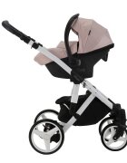 Adamex Carucior 3 in 1 pentru copii Barletta Y813 Powder Pink cu scaun auto iSize landou cu suport de cap reglabil pe inaltime parte sport reglabila pana la orizontala suspensii