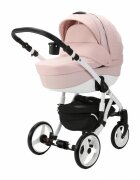 Adamex Carucior 3 in 1 pentru copii Barletta Y813 Powder Pink cu scaun auto iSize landou cu suport de cap reglabil pe inaltime parte sport reglabila pana la orizontala suspensii