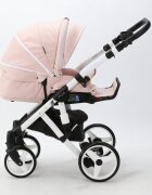 Adamex Carucior 3 in 1 pentru copii Barletta Y813 Powder Pink cu scaun auto iSize landou cu suport de cap reglabil pe inaltime parte sport reglabila pana la orizontala suspensii