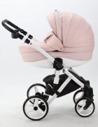 Adamex Carucior 3 in 1 pentru copii Barletta Y813 Powder Pink cu scaun auto iSize landou cu suport de cap reglabil pe inaltime parte sport reglabila pana la orizontala suspensii