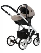 Adamex Carucior 3 in 1 pentru copii Barletta Y847 Cafe Latte cu scaun auto iSize landou cu suport de cap reglabil pe inaltime parte sport reglabila pana la orizontala suspensii