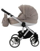 Adamex Carucior 3 in 1 pentru copii Barletta Y847 Cafe Latte cu scaun auto iSize landou cu suport de cap reglabil pe inaltime parte sport reglabila pana la orizontala suspensii