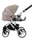 Adamex Carucior 3 in 1 pentru copii Barletta Y847 Cafe Latte cu scaun auto iSize landou cu suport de cap reglabil pe inaltime parte sport reglabila pana la orizontala suspensii