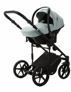 Adamex Carucior 3 in 1 pentru copii Rimini Alu Lux Collection Linen EcoLeather RY104 Mineral Green cu suspensii maner reglabil suport reglabil pentru picioare accesorii incluse
