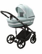 Adamex Carucior 3 in 1 pentru copii Rimini Alu Lux Collection Linen EcoLeather RY104 Mineral Green cu suspensii maner reglabil suport reglabil pentru picioare accesorii incluse