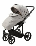Adamex Carucior 3 in 1 Rimini Alu tip Collection Linen EcoLeather camel beige cu scaun iSize parte sport reglabila pana la orizontala cadru cu suspensii landou cu suport de cap reglabil pe inaltime