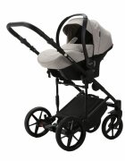 Adamex Carucior 3 in 1 Rimini Alu tip Collection Linen EcoLeather camel beige cu scaun iSize parte sport reglabila pana la orizontala cadru cu suspensii landou cu suport de cap reglabil pe inaltime