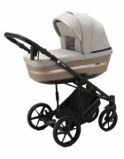 Adamex Carucior 3 in 1 Rimini Alu tip Collection Linen EcoLeather camel beige cu scaun iSize parte sport reglabila pana la orizontala cadru cu suspensii landou cu suport de cap reglabil pe inaltime