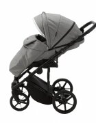 Adamex Carucior 3 in 1 Rimini Alu tip Collection Linen EcoLeather cloud gray cu scaun iSize parte sport reglabila pana la orizontala cadru cu suspensii landou cu suport de cap reglabil pe inaltime