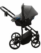 Adamex Carucior 3 in 1 Rimini Alu tip Collection Linen EcoLeather cloud gray cu scaun iSize parte sport reglabila pana la orizontala cadru cu suspensii landou cu suport de cap reglabil pe inaltime