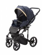 Adamex Carucior 3 in 1 Rimini Alu tip Collection Linen EcoLeather RY95 Blue Gold cu scaun auto iSize parte sport reglabila pana la orizontala landou cu suport de cap reglabil accesorii incluse