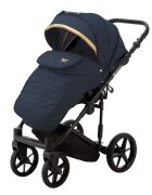 Adamex Carucior 3 in 1 Rimini Alu tip Collection Linen EcoLeather RY95 Blue Gold cu scaun auto iSize parte sport reglabila pana la orizontala landou cu suport de cap reglabil accesorii incluse