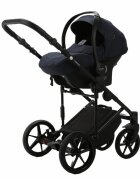 Adamex Carucior 3 in 1 Rimini Alu tip Collection Linen EcoLeather RY95 Blue Gold cu scaun auto iSize parte sport reglabila pana la orizontala landou cu suport de cap reglabil accesorii incluse