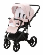 Adamex Carucior 4 in 1 Olivia cu baza Isofix Linen EcoLeather PS22 Powder Pink landou cu suport de cap reglabil pe inaltime parte sport reglabila pana la orizontala suspensii SAS