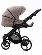 Adamex Carucior pentru copii 2 in 1 Lanti PS110 Pliabil landou cu salteluta copertina reglabila roti frontale pivotante cu dubla suspensie si husa de ploaie inclusa Linen EcoLeather Coffee Bean