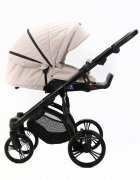 Adamex Carucior pentru copii 2 in 1 Lanti PS33 Pliabil landou cu salteluta copertina reglabila roti frontale pivotante cu dubla suspensie si husa de ploaie inclusa Linen EcoLeather Sandstone