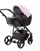 Adamex Carucior pentru copii 2 in 1 Lanti SD101 pliabil landou cu salteluta copertina reglabila roti frontale pivotante 360 cu dubla suspensie si husa de ploaie inclusa Full EcoLeather Pink Black