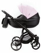 Adamex Carucior pentru copii 2 in 1 Lanti SD101 pliabil landou cu salteluta copertina reglabila roti frontale pivotante 360 cu dubla suspensie si husa de ploaie inclusa Full EcoLeather Pink Black