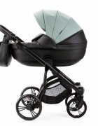 Adamex Carucior pentru copii 2 in 1 Lanti SD103 pliabil landou cu salteluta copertina reglabila roti frontale pivotante 360 cu dubla suspensie si husa de ploaie inclusa Full EcoLeather Black Jade