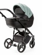 Adamex Carucior pentru copii 2 in 1 Lanti SD103 pliabil landou cu salteluta copertina reglabila roti frontale pivotante 360 cu dubla suspensie si husa de ploaie inclusa Full EcoLeather Black Jade