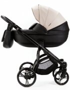 Adamex Carucior pentru copii 2 in 1 Lanti SD110 pliabil landou cu salteluta copertina reglabila roti frontale pivotante 360 cu dubla suspensie si husa de ploaie inclusa Full EcoLeather Black Grain