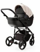 Adamex Carucior pentru copii 2 in 1 Lanti SD110 pliabil landou cu salteluta copertina reglabila roti frontale pivotante 360 cu dubla suspensie si husa de ploaie inclusa Full EcoLeather Black Grain