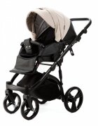Adamex Carucior pentru copii 2 in 1 Lanti SD110 pliabil landou cu salteluta copertina reglabila roti frontale pivotante 360 cu dubla suspensie si husa de ploaie inclusa Full EcoLeather Black Grain