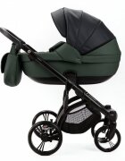 Adamex Carucior pentru copii 2 in 1 Lanti SD41 pliabil landou cu salteluta copertina reglabila roti frontale pivotante 360 cu dubla suspensie si husa de ploaie inclusa Full EcoLeather Green Black