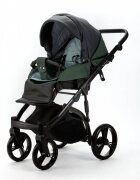 Adamex Carucior pentru copii 2 in 1 Lanti SD41 pliabil landou cu salteluta copertina reglabila roti frontale pivotante 360 cu dubla suspensie si husa de ploaie inclusa Full EcoLeather Green Black