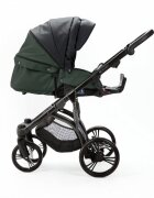 Adamex Carucior pentru copii 2 in 1 Lanti SD41 pliabil landou cu salteluta copertina reglabila roti frontale pivotante 360 cu dubla suspensie si husa de ploaie inclusa Full EcoLeather Green Black