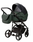 Adamex Carucior pentru copii 2 in 1 Lanti SD41 pliabil landou cu salteluta copertina reglabila roti frontale pivotante 360 cu dubla suspensie si husa de ploaie inclusa Full EcoLeather Green Black