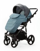 Adamex Carucior pentru copii 2 in 1 Lanti SD42 pliabil landou cu salteluta copertina reglabila roti frontale pivotante 360 cu dubla suspensie si husa de ploaie inclusa Full EcoLeather Blue Shadow