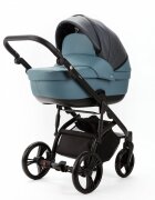 Adamex Carucior pentru copii 2 in 1 Lanti SD42 pliabil landou cu salteluta copertina reglabila roti frontale pivotante 360 cu dubla suspensie si husa de ploaie inclusa Full EcoLeather Blue Shadow