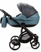 Adamex Carucior pentru copii 2 in 1 Lanti SD42 pliabil landou cu salteluta copertina reglabila roti frontale pivotante 360 cu dubla suspensie si husa de ploaie inclusa Full EcoLeather Blue Shadow