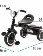 Adamex Tricicleta clasica pentru copii Warrior cu far si sunete portbagaj cu capac omologata EN71 cadru din otel pana la 25 kg Negru
