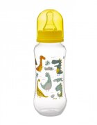 Akuku Biberon anticolici 250ml Friendly Dino cu tetina din siliconmateriale sigure fara BPAcapac cu filet etans care impiedica varsarea