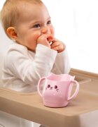 Akuku Cana antrenament cu manere pentru copii BabyMug Pink Catcapacitate 150ml materiale sigure fara BPA margine tesita ce permite bautul fara a inclina capul pe spate compatibil masina de vase