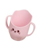 Akuku Cana antrenament cu manere pentru copii BabyMug Pink Catcapacitate 150ml materiale sigure fara BPA margine tesita ce permite bautul fara a inclina capul pe spate compatibil masina de vase