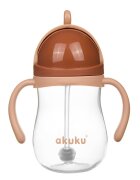 Akuku Cana de antrenament Mokka 280ml anti-varsare cu manere si pai cu greutatecapac mobil de protectie