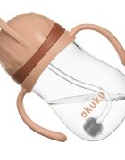 Akuku Cana de antrenament Mokka 280ml anti-varsare cu manere si pai cu greutatecapac mobil de protectie