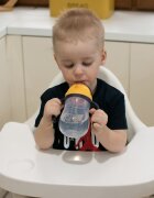 Akuku Cana de antrenament NavyGalben 280ml anti-varsare cu manere si pai cu greutatecapac mobil de protectie