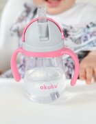 Akuku Cana de antrenament Pink 280ml anti-varsare cu manere si pai cu greutatecapac mobil de protectie