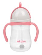 Akuku Cana de antrenament Pink 280ml anti-varsare cu manere si pai cu greutatecapac mobil de protectie