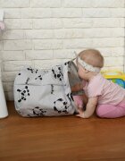 Akuku Cos pliabil textil Panda pentru jucariihaine cu manere practiceinterior impermeabildimensiune 37x43 cmsupraimprimare cu desene