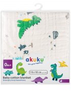 Akuku Patura multifunctionala din muselina pentru bebelusi Dino 110x105 cmtesatura usoara din bumbacutilizare caruciorpatutscaun automaterial respirabil