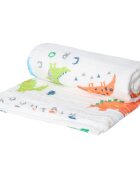 Akuku Patura multifunctionala din muselina pentru bebelusi Dino 110x105 cmtesatura usoara din bumbacutilizare caruciorpatutscaun automaterial respirabil